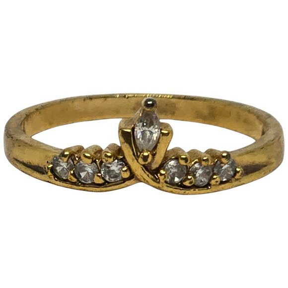 Jewelry - Vintage Gold Tone CZ Cluster Tiara Ring – Faux Diamond Marquise & Round Stones